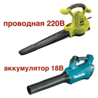 Аренда электрическая воздуходувка Ryobi RBV3000CSV (220В) и аккумуляторная Makita DUB184Z (18В). УРУЧЬЕ.